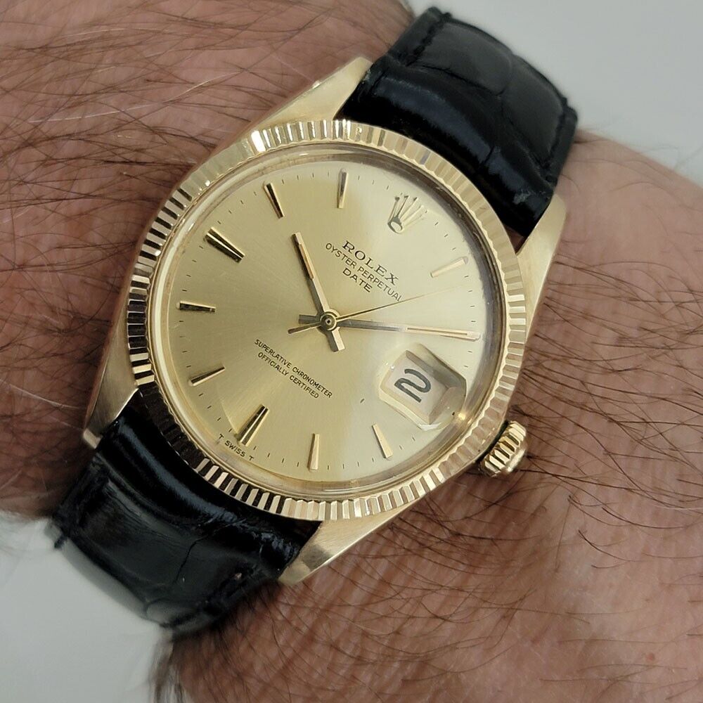 Mens Rolex Oyster Perpetual Date 14k Solid Gold 1960s 1503 35mm Automatic RA347