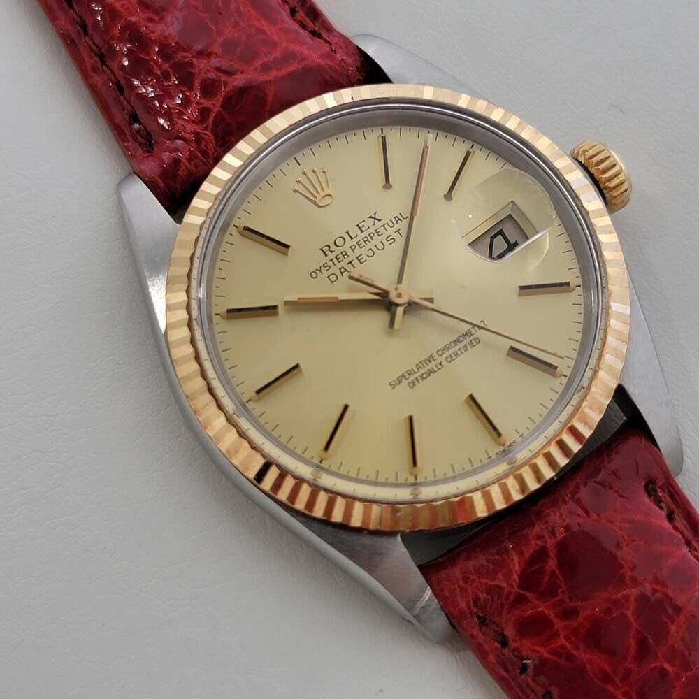 Mens Rolex Datejust 16013 36mm 18k Rose Gold SS 1980s w Paper Automatic RA339B