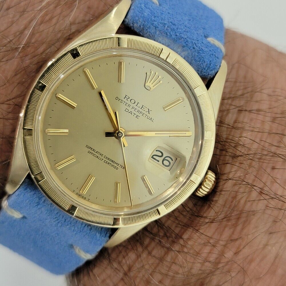 Mens Rolex Oyster Perpetual Date Ref 1501 35mm 14k Gold 1970s Automatic RA351B