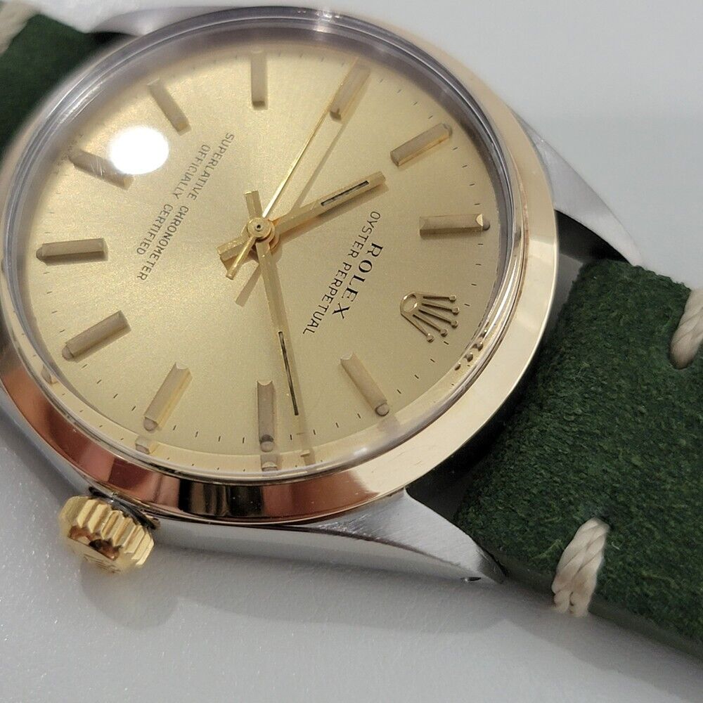 Mens Rolex Oyster Perpetual 1002 34mm Gold Bezel Automatic Vintage 1960s RA378G