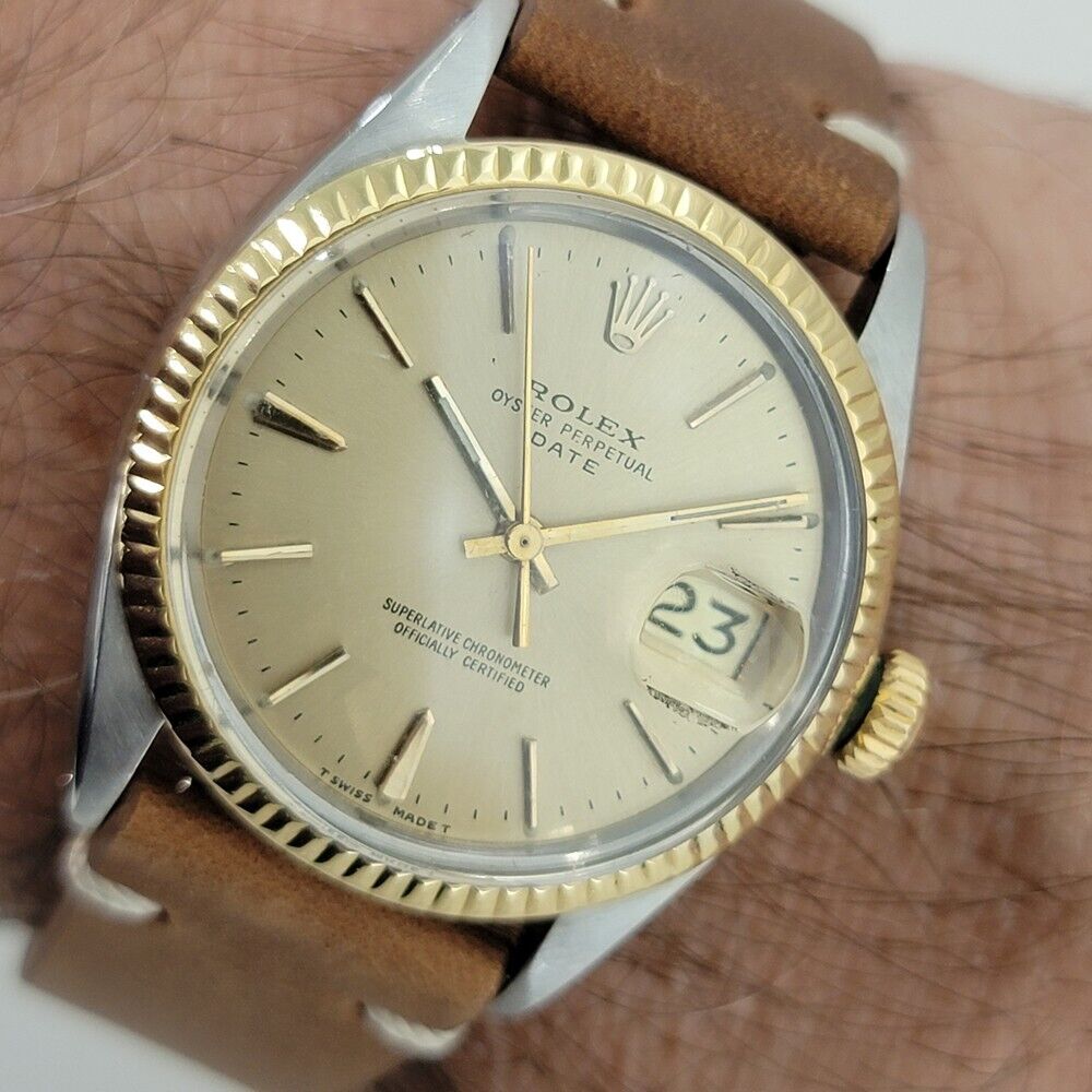 Mens Rolex Oyster Perpetual Date 1500 14k Gold ss 35mm 1960s Automatic RA168B