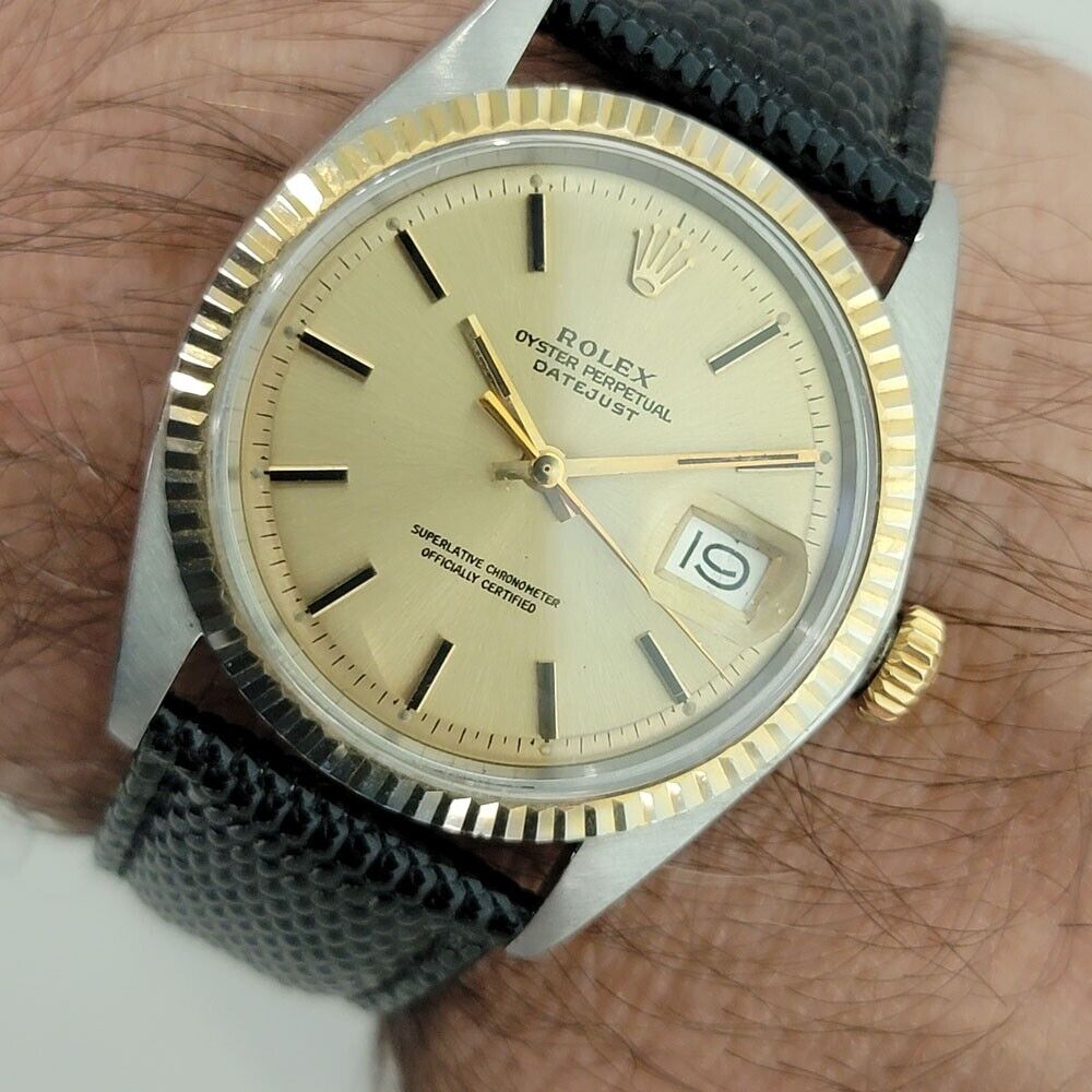 Mens Rolex Oyster Datejust Ref 1601 36mm 18k SS 1970s Automatic Vintage RA170B