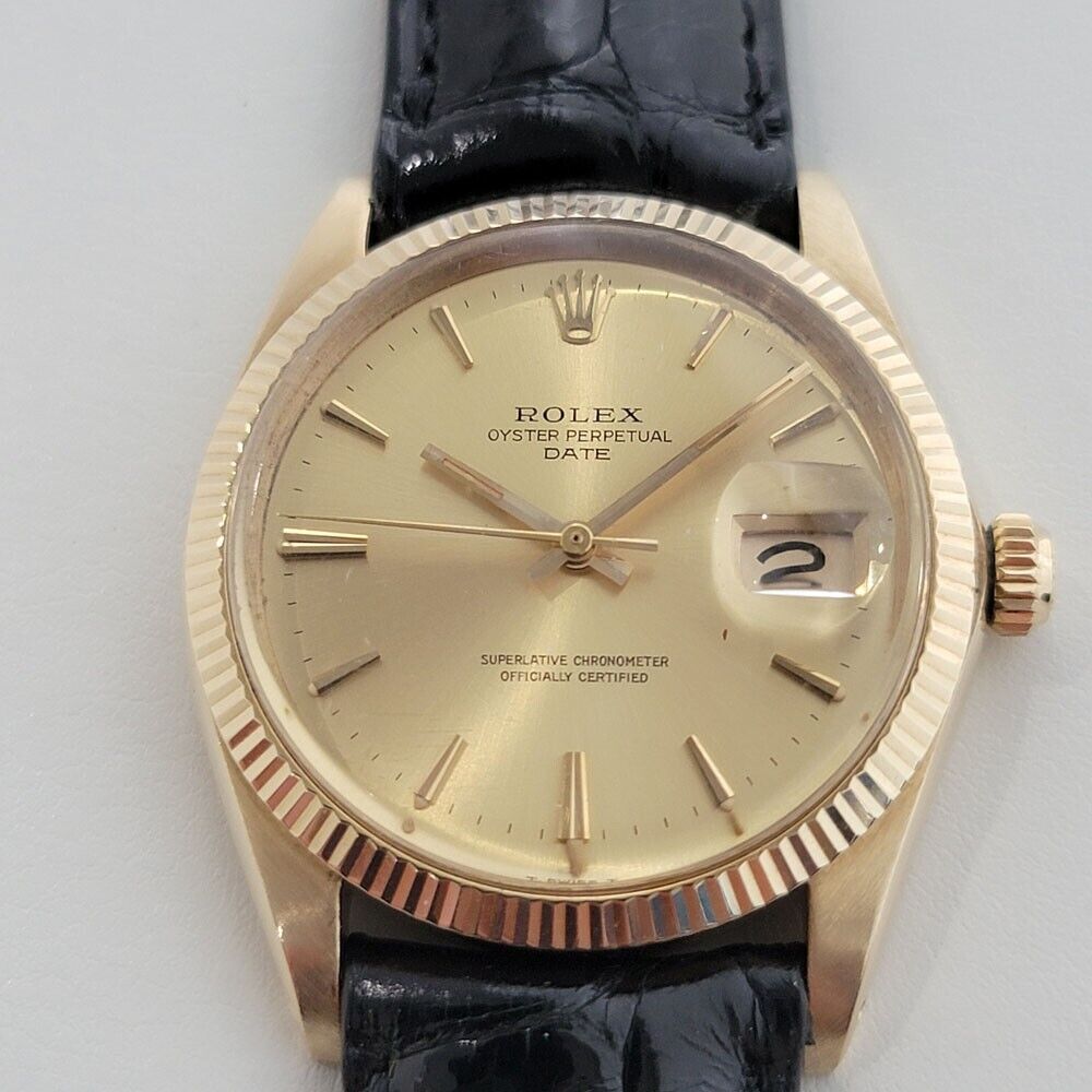 Mens Rolex Oyster Perpetual Date 14k Solid Gold 1960s 1503 35mm Automatic RA347