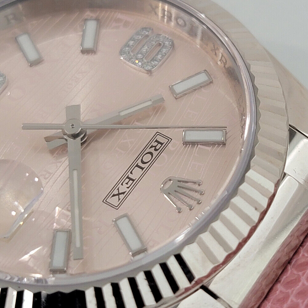 Unisex Rolex Datejust 18k White Gold 116139 Diamonds 2000s 36mm Pink Dial RJC108