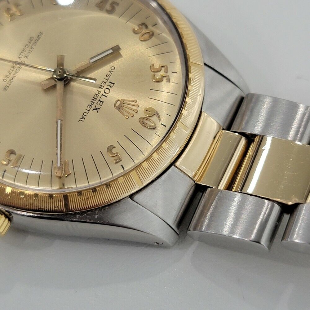 Mens Rolex Oyster Perpetual 1038 35mm 1980s 18k Gold SS Automatic Swiss RA281