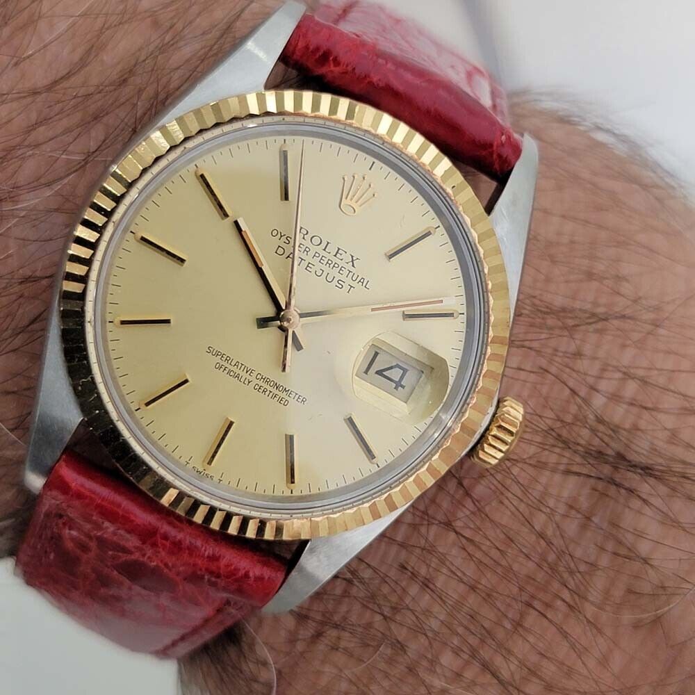 Mens Rolex Datejust 16013 36mm 18k Rose Gold SS 1980s w Paper Automatic RA339B