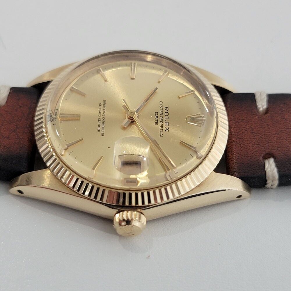 Mens Rolex Oyster Perpetual Date 1503 14k Gold 1960s Automatic Vintage RA347B