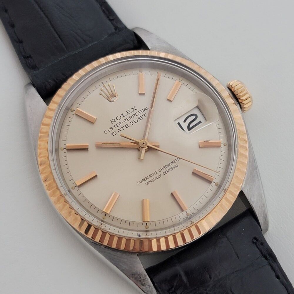 Mens Rolex Oyster Datejust 1601 36mm 18k Rose Gold SS 1960s Automatic RJC183B