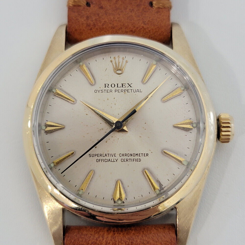 Mens Rolex Oyster Perpetual 1014 w Paper 34mm Automatic Gold Capped 1960s RA236T