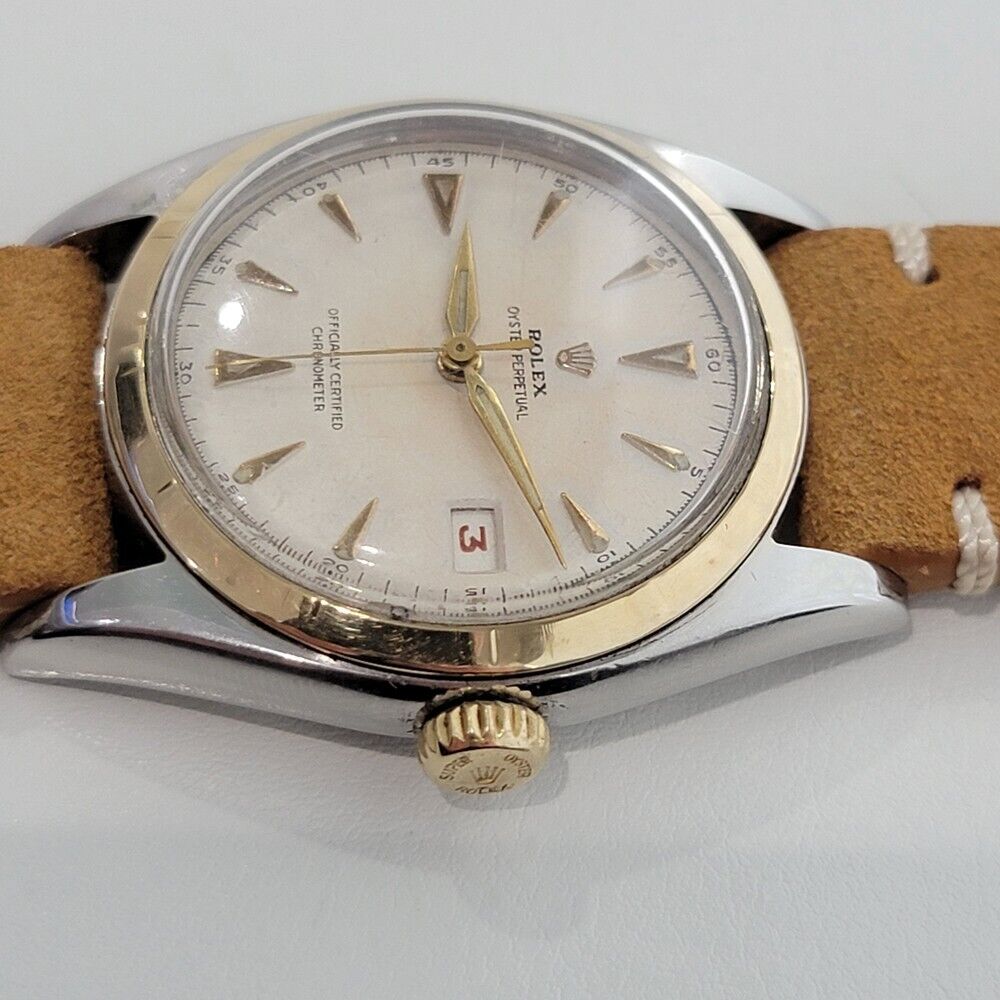 Mens Rolex Oyster Perpetual 6105 18K SS Red Date 1960s Vintage Automatic RA311