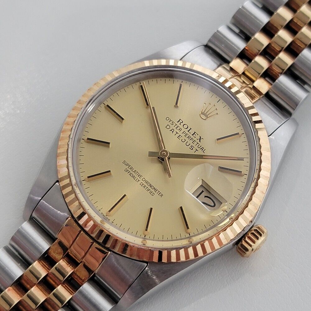 Mens Rolex Datejust 16013 18k Rose Gold SS Automatic 1980s w Paper 36mm RA339