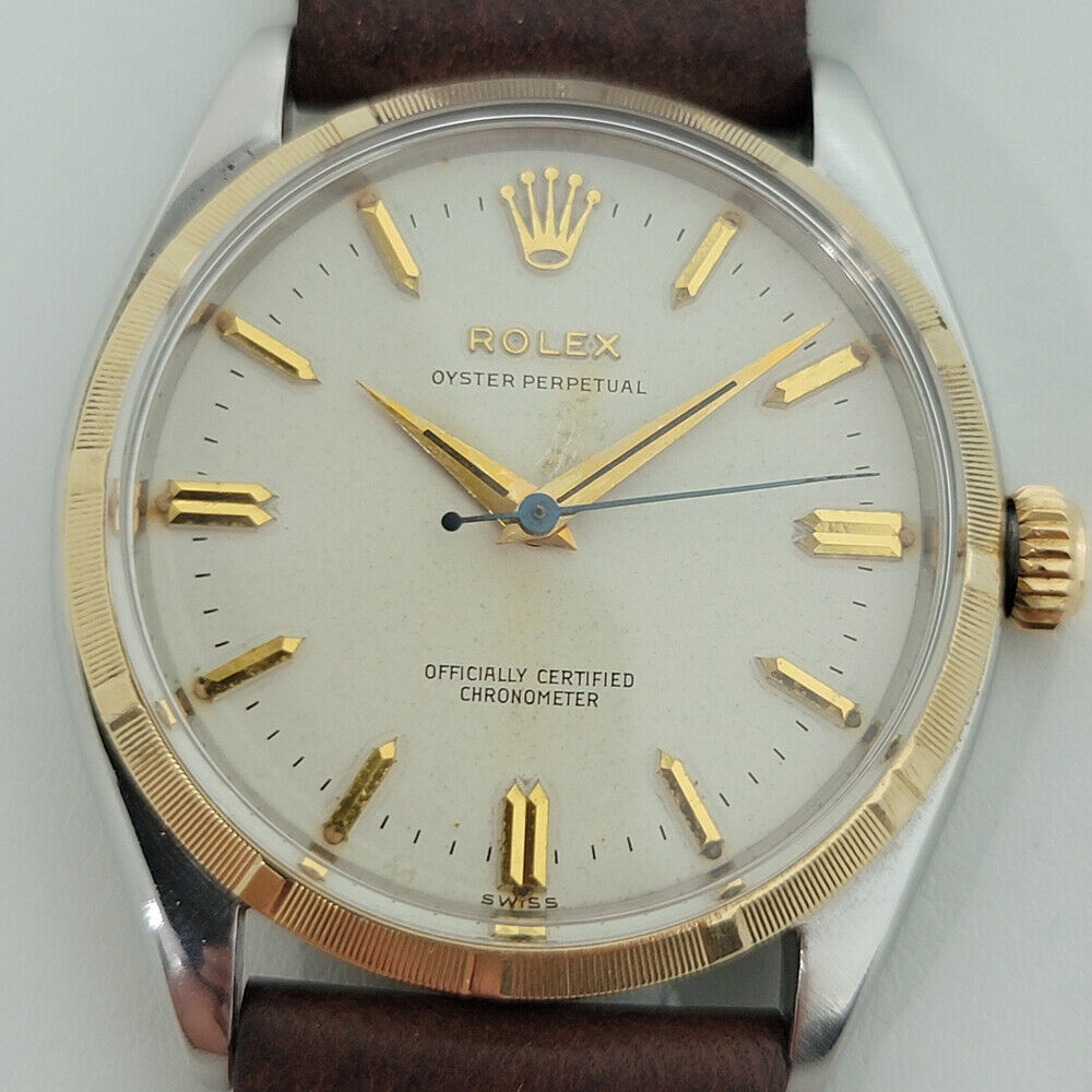 Mens Rolex Oyster Perpetual 6565 34mm 14k SS Automatic 1950s Vintage RJC149