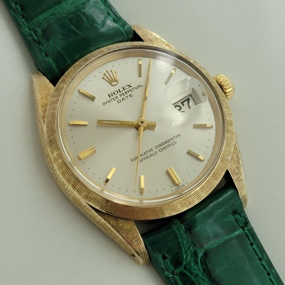 Mens Rolex Oyster Perpetual Date 1500 35mm 14K Gold 1960s Automatic RA267G