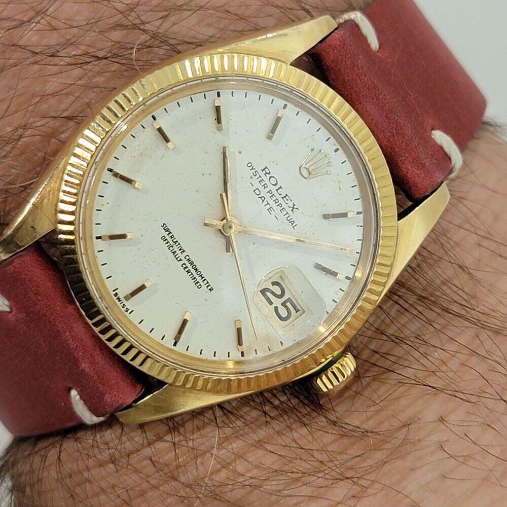 Mens Rolex Oyster Perpetual Date 1503 14k Solid Gold 35mm Automatic 1960s RA348