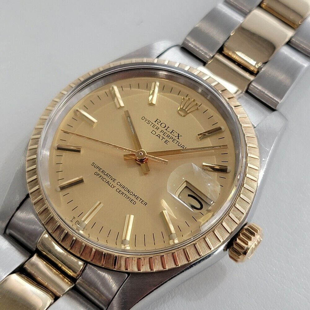 Mens Rolex Oyster Perpetual Date 14k Gold ss 1505 35mm Automatic 1970s RA165