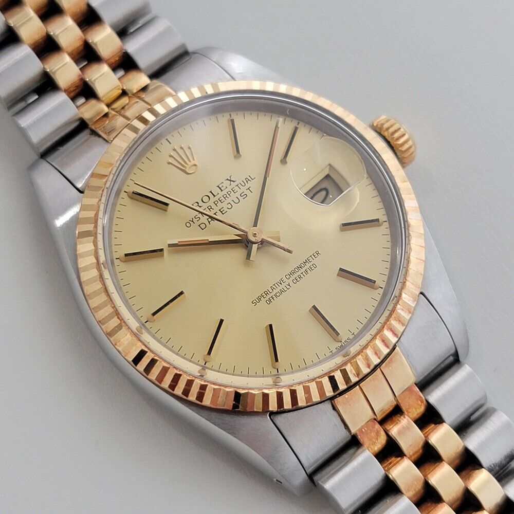 Mens Rolex Datejust 16013 18k Rose Gold SS Automatic 1980s w Paper 36mm RA339