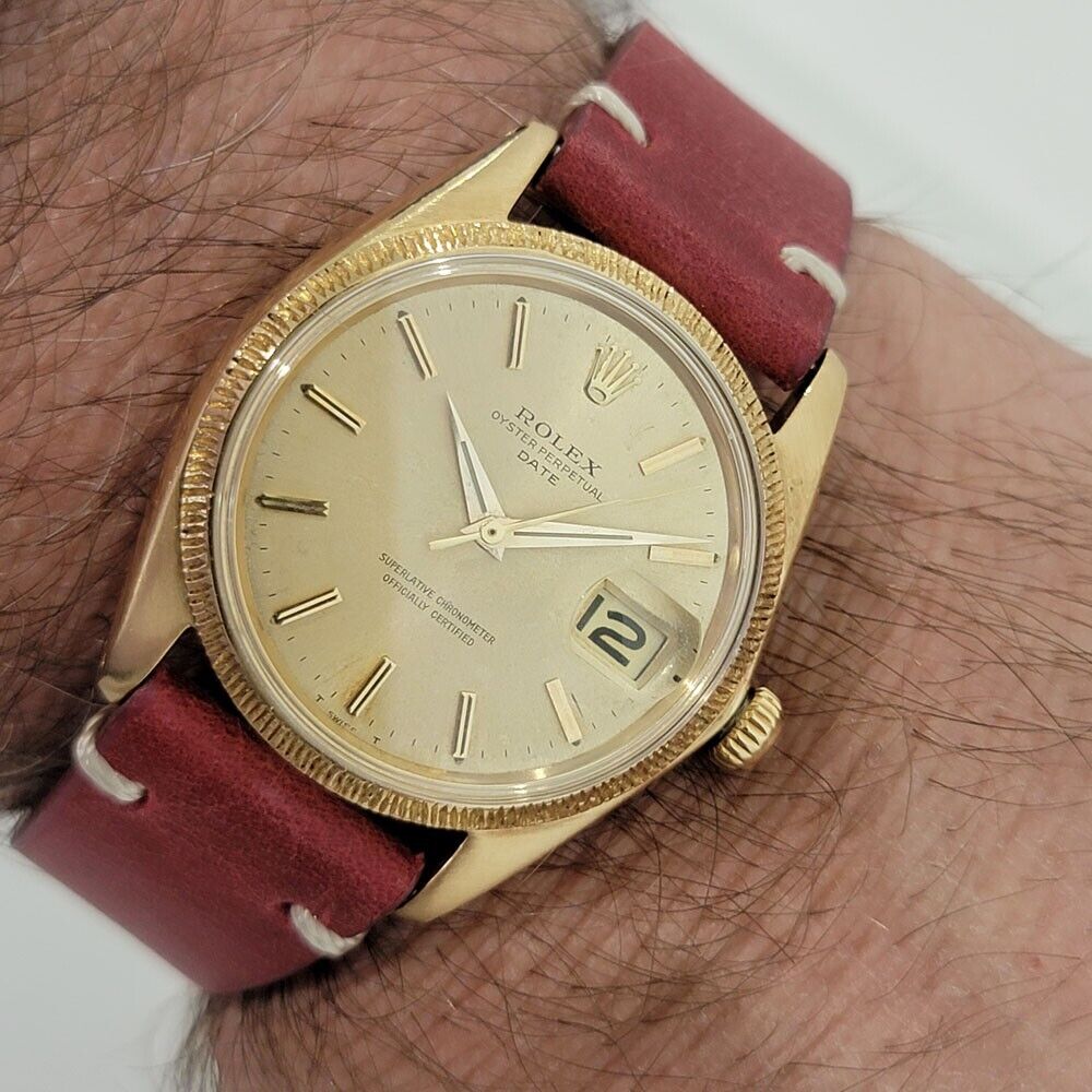 Mens Rolex Oyster Perpetual Date Ref 1503 35mm 18k Gold 1960s Automatic RJC156R