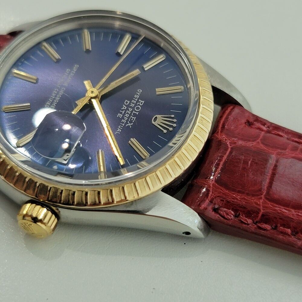 Mens Rolex Oyster Perpetual Date 15053 35mm 14k Gold SS 1980s Automatic RA272R