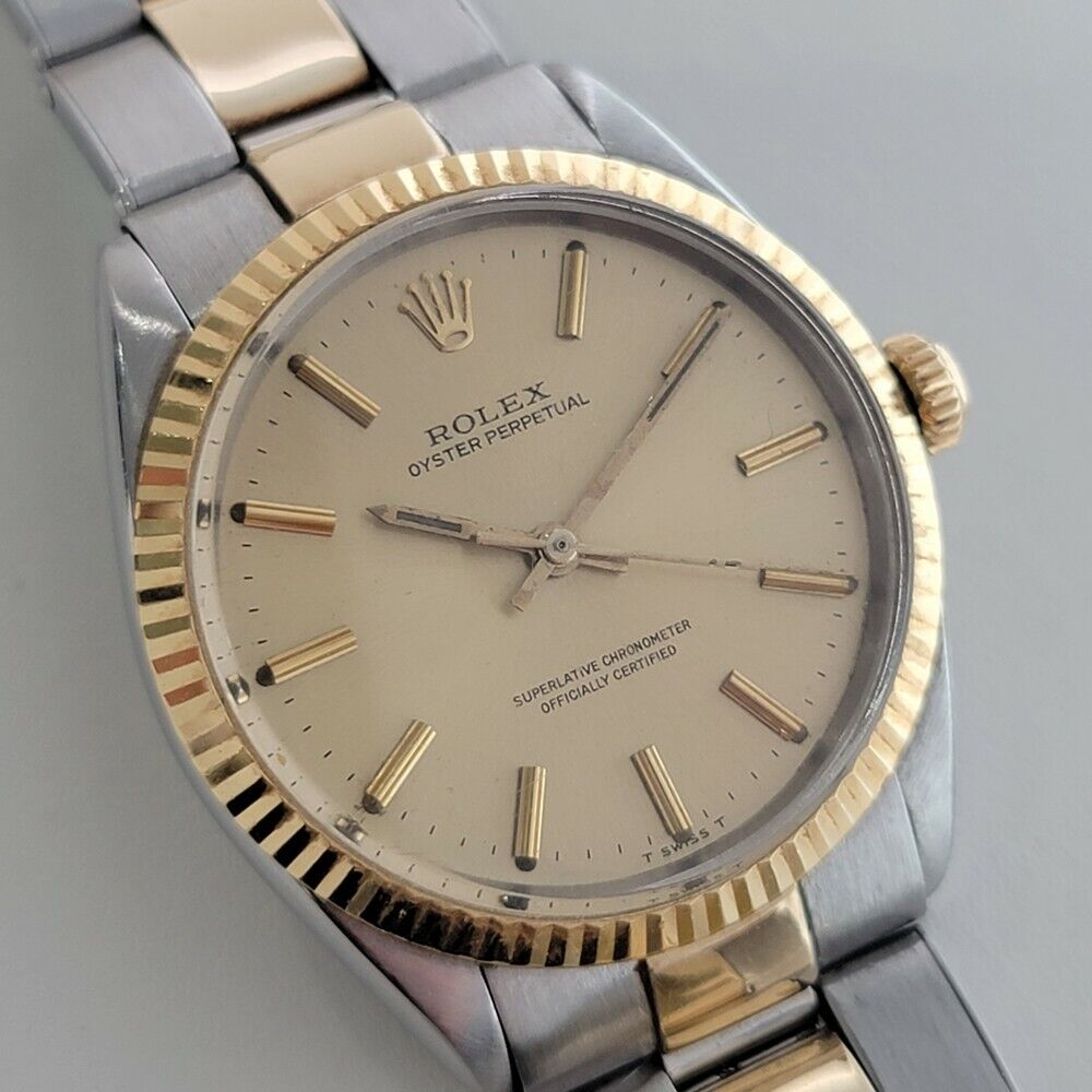 Mens Rolex Oyster Perpetual 1960s 5500 35mm 14k Gold SS Vintage Automatic RA179