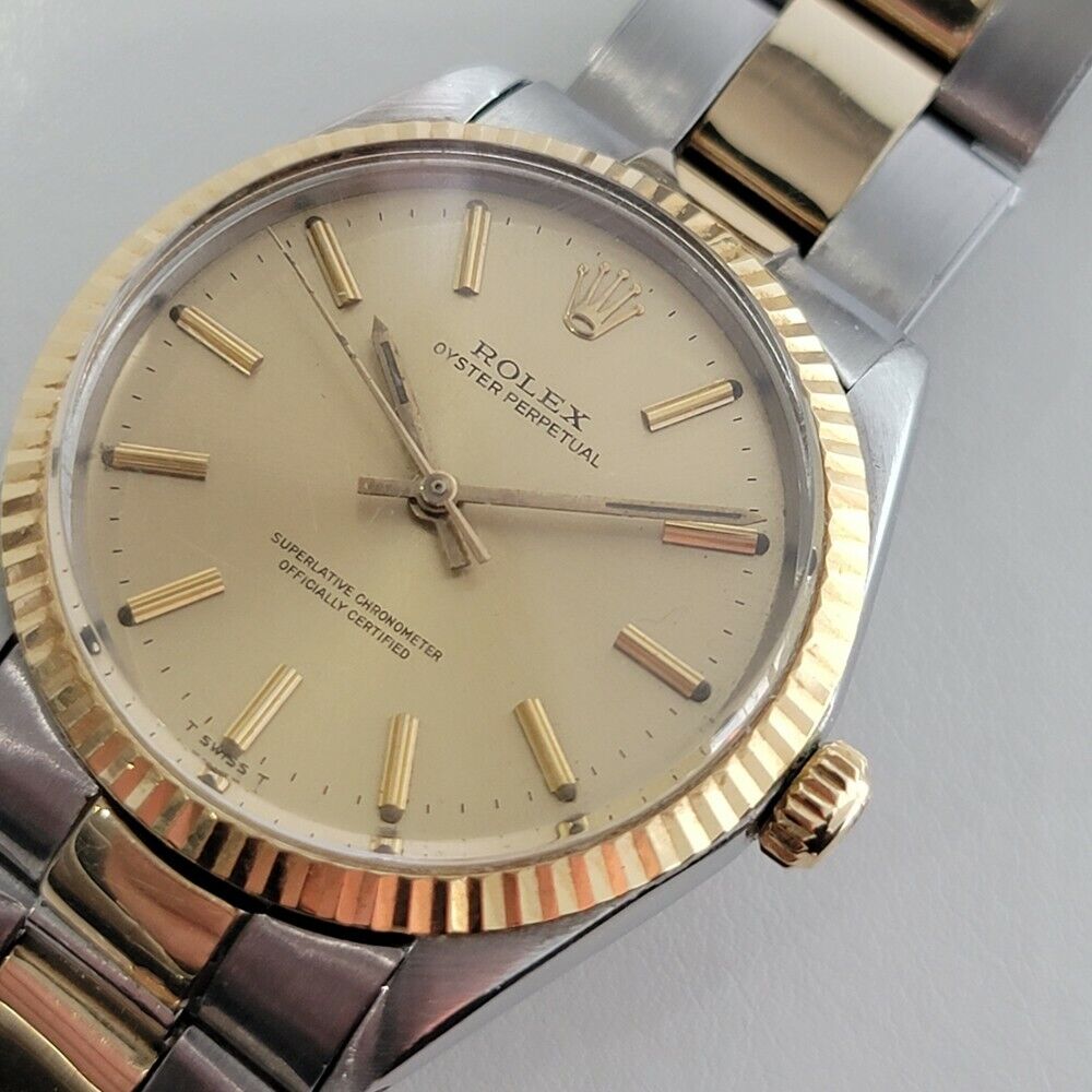 Mens Rolex Oyster Perpetual 1960s 5500 35mm 14k Gold SS Vintage Automatic RA179
