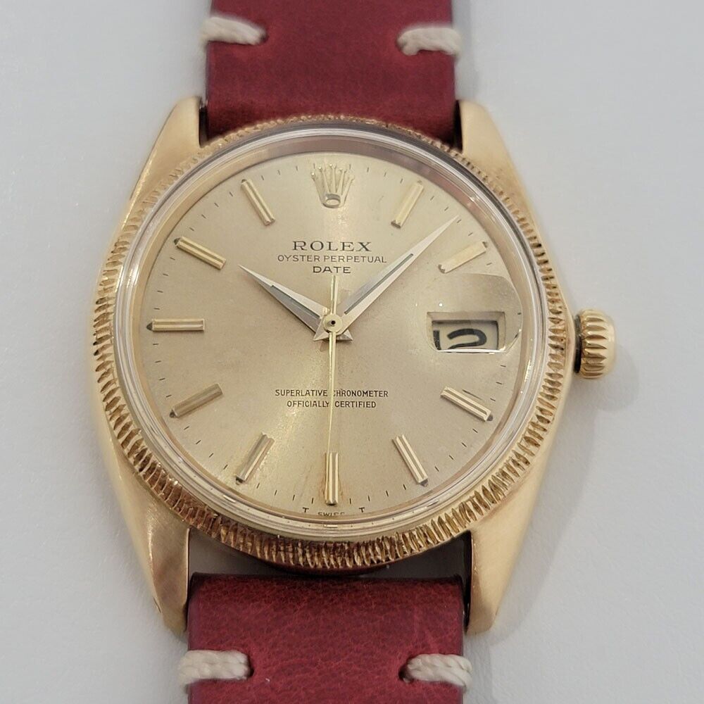 Mens Rolex Oyster Perpetual Date Ref 1503 35mm 18k Gold 1960s Automatic RJC156R