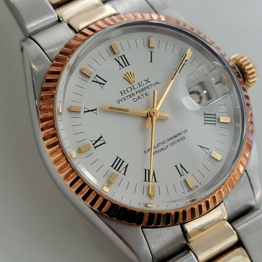 Mens Rolex Oyster Perpetual Date 1500 1970s 35mm rose Gold ss Swiss Auto RA164