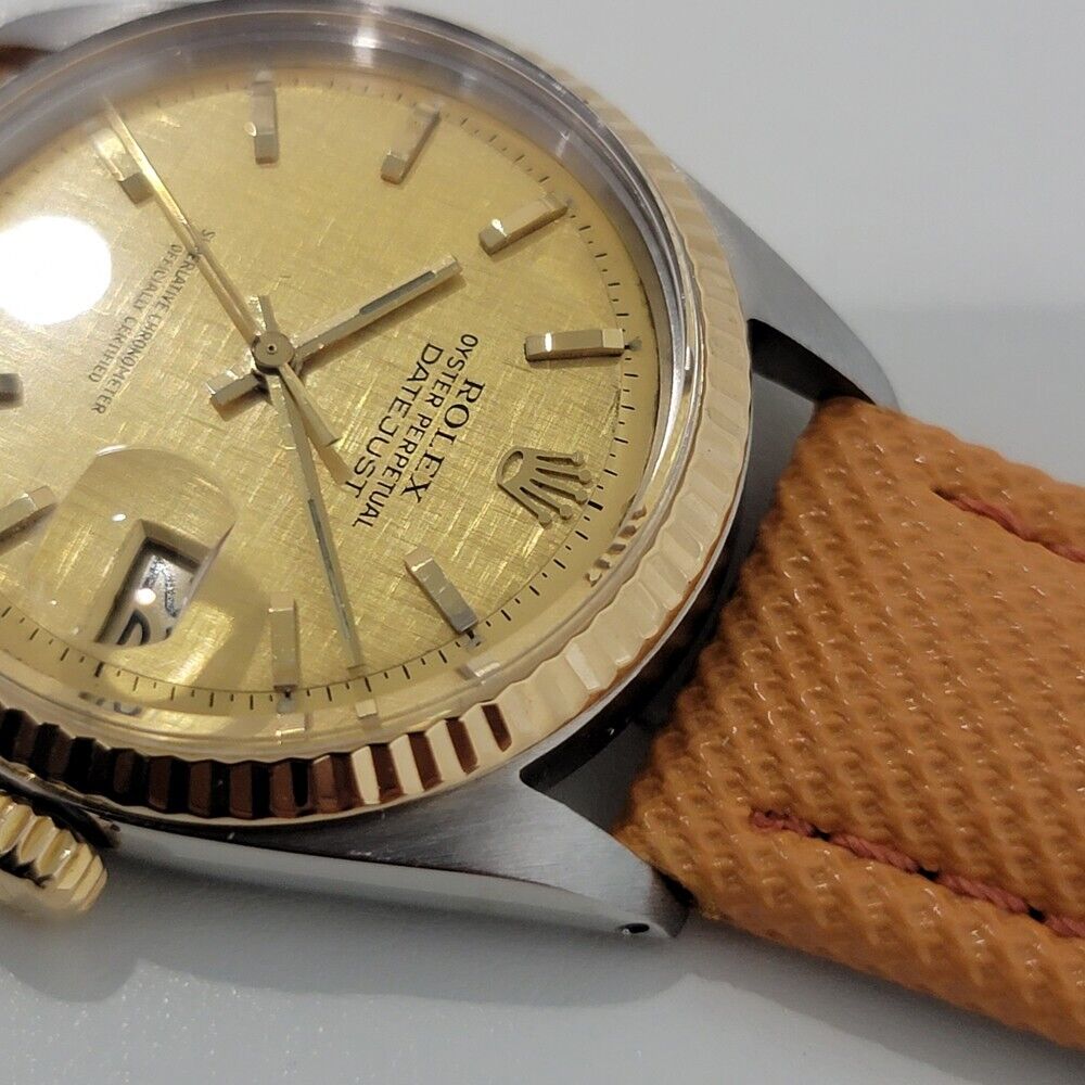 Mens Rolex Oyster Datejust 1601 36mm 18k SS Automatic 1970s Linen Dial RJC141T