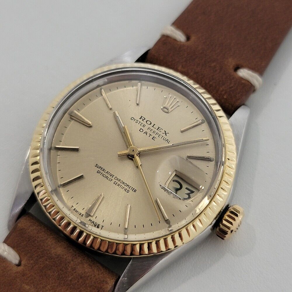 Mens Rolex Oyster Perpetual Date 1500 14k Gold ss 35mm 1960s Automatic RA168B