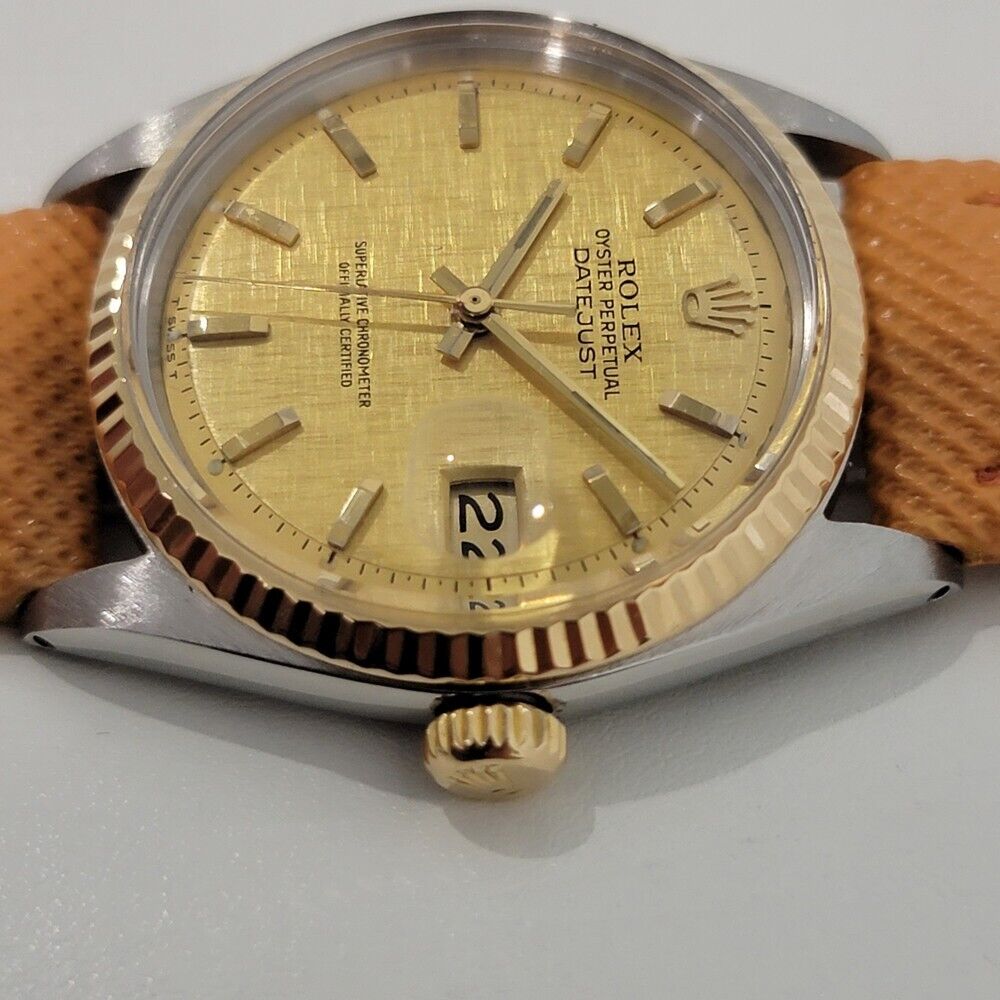 Mens Rolex Oyster Datejust 1601 36mm 18k SS Automatic 1970s Linen Dial RJC141T