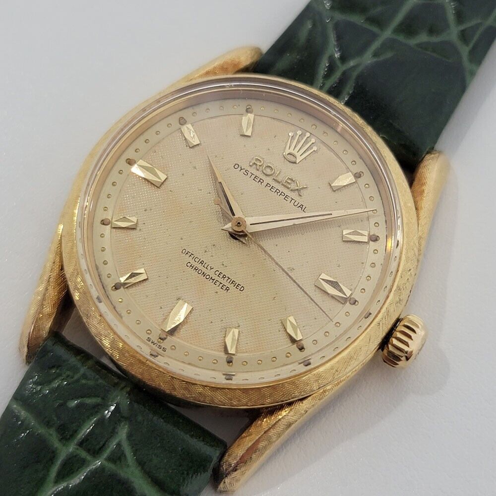 Mens Rolex Oyster Perpetual 6550 Bombay 33mm 18k Gold 1960s Automatic RJC203G