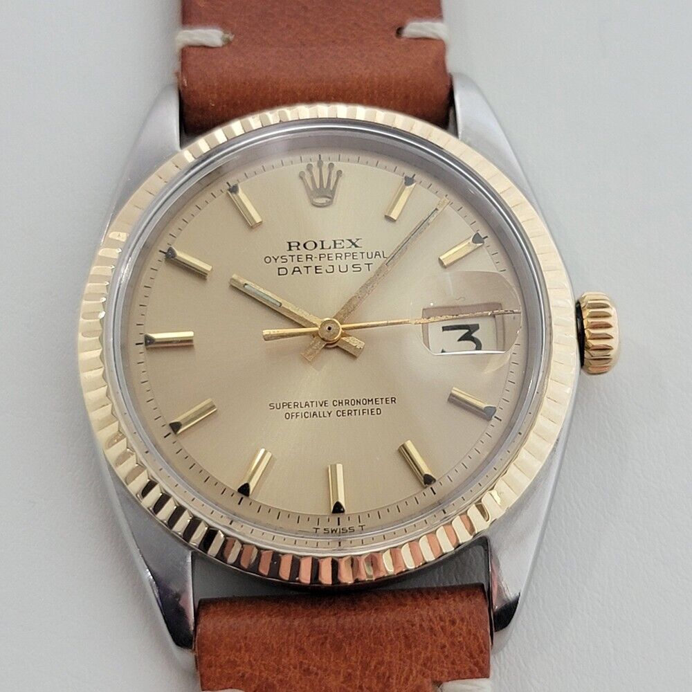 Mens Rolex Oyster Datejust 1601 36mm 18k Gold SS Automatic 1960s Swiss RA318B