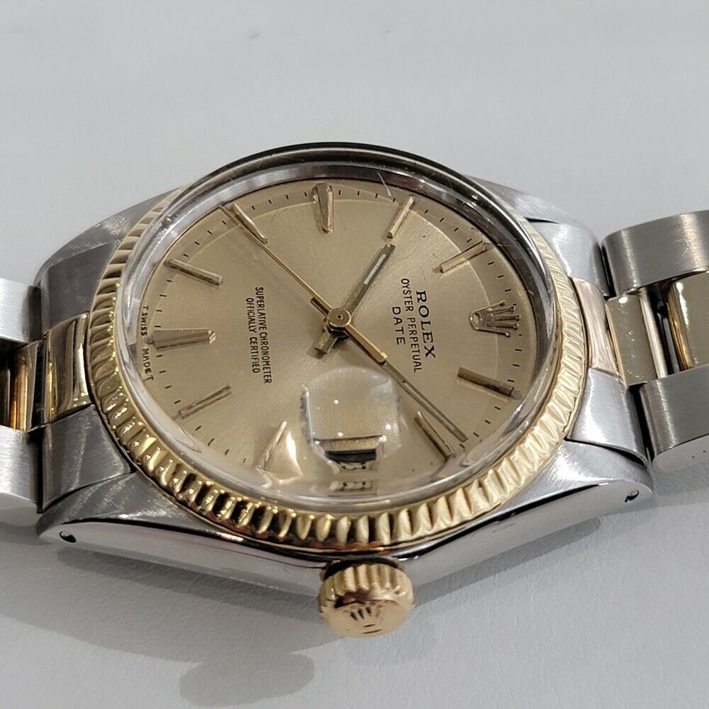 Mens Rolex Oyster Perpetual Date 14k Gold ss 1500 35mm Automatic 1960s RA168