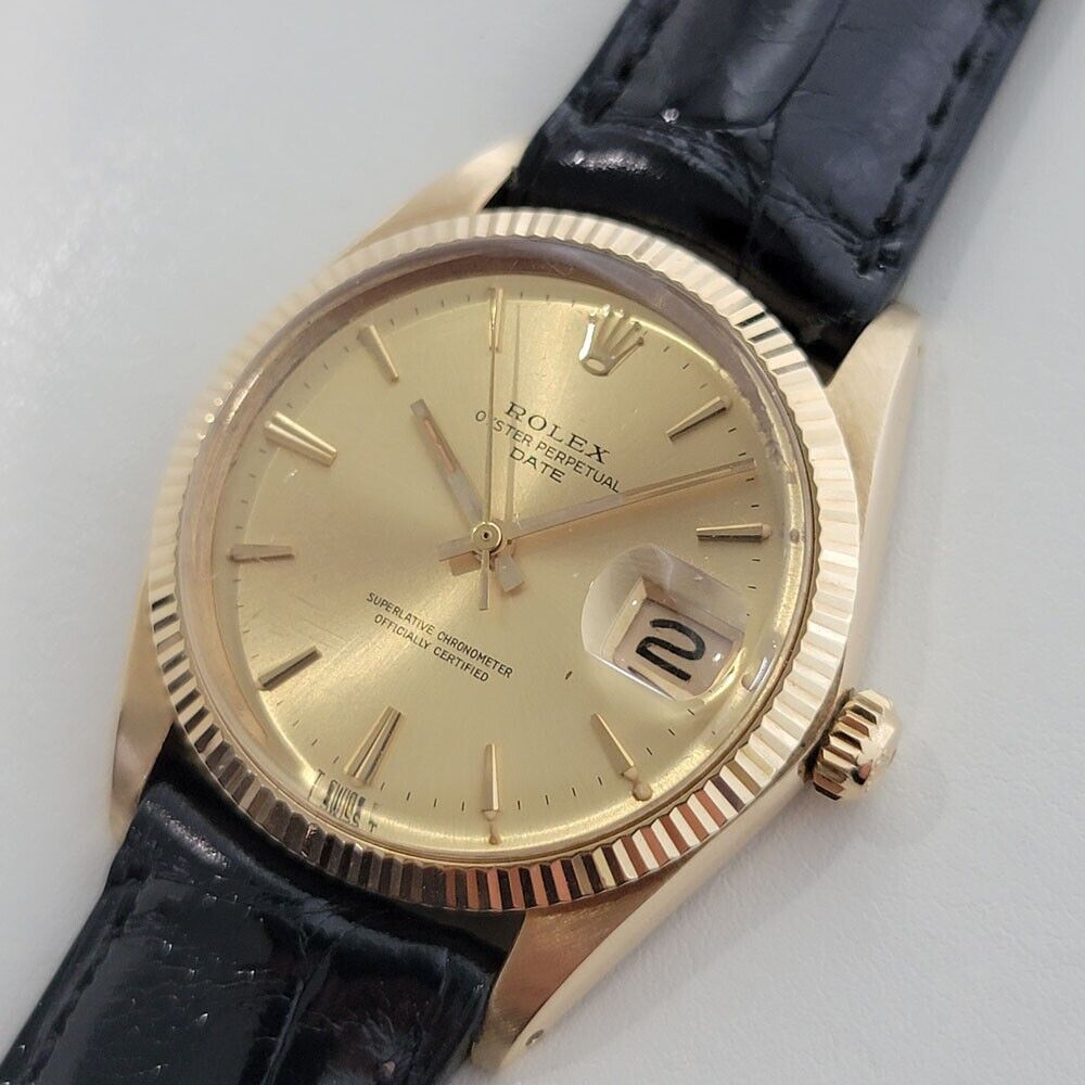 Mens Rolex Oyster Perpetual Date 14k Solid Gold 1960s 1503 35mm Automatic RA347