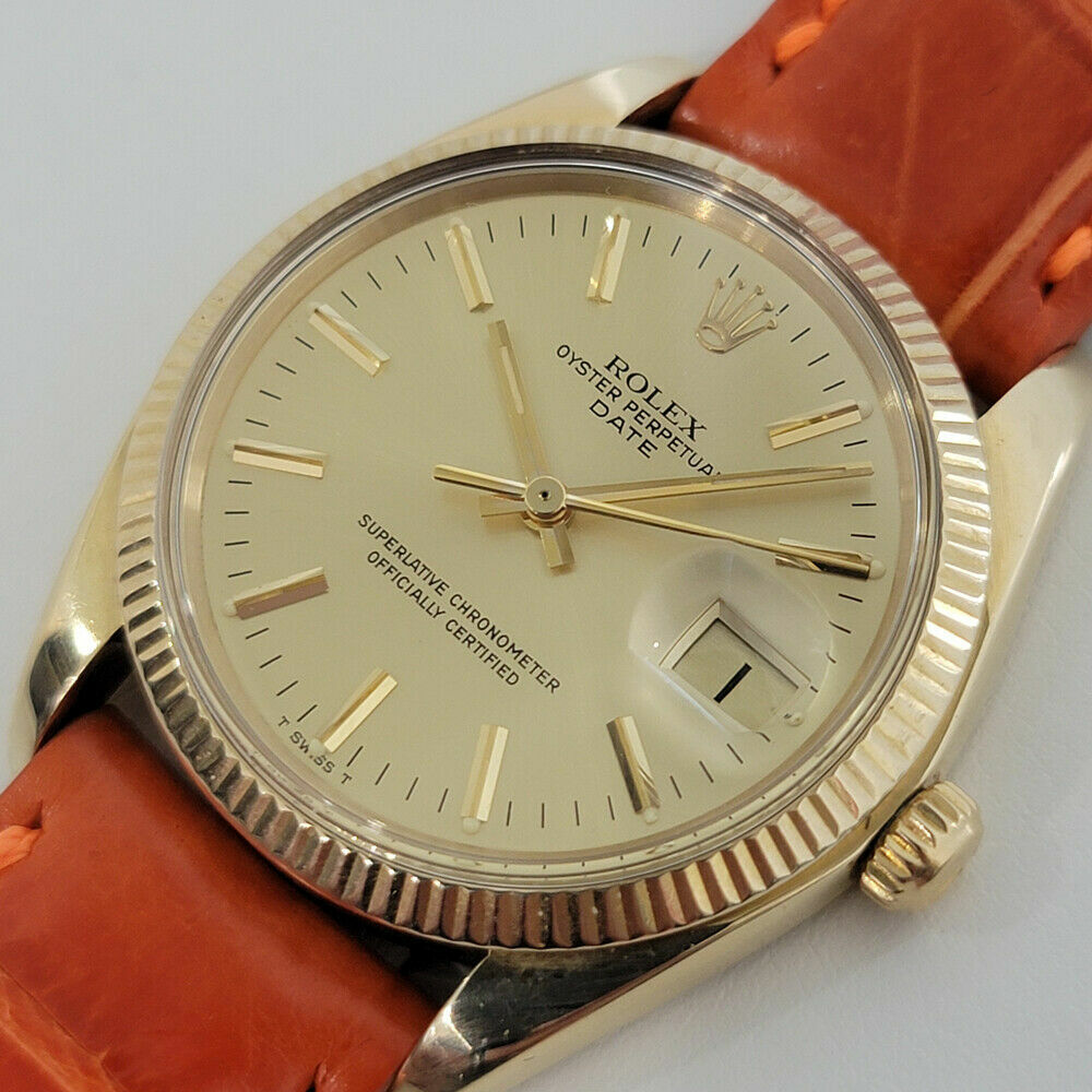 Mens Rolex Oyster Perpetual Date 1503 35mm 14k Gold 1970s Automatic Swiss RJC192