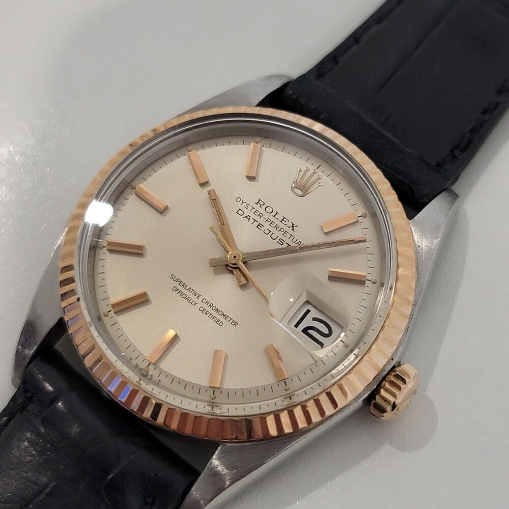 Mens Rolex Oyster Datejust 1601 36mm 18k Rose Gold SS 1960s Automatic RJC183B