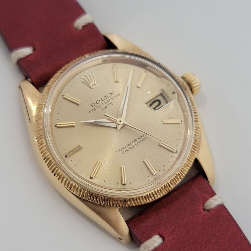 Mens Rolex Oyster Perpetual Date Ref 1503 35mm 18k Gold 1960s Automatic RJC156R