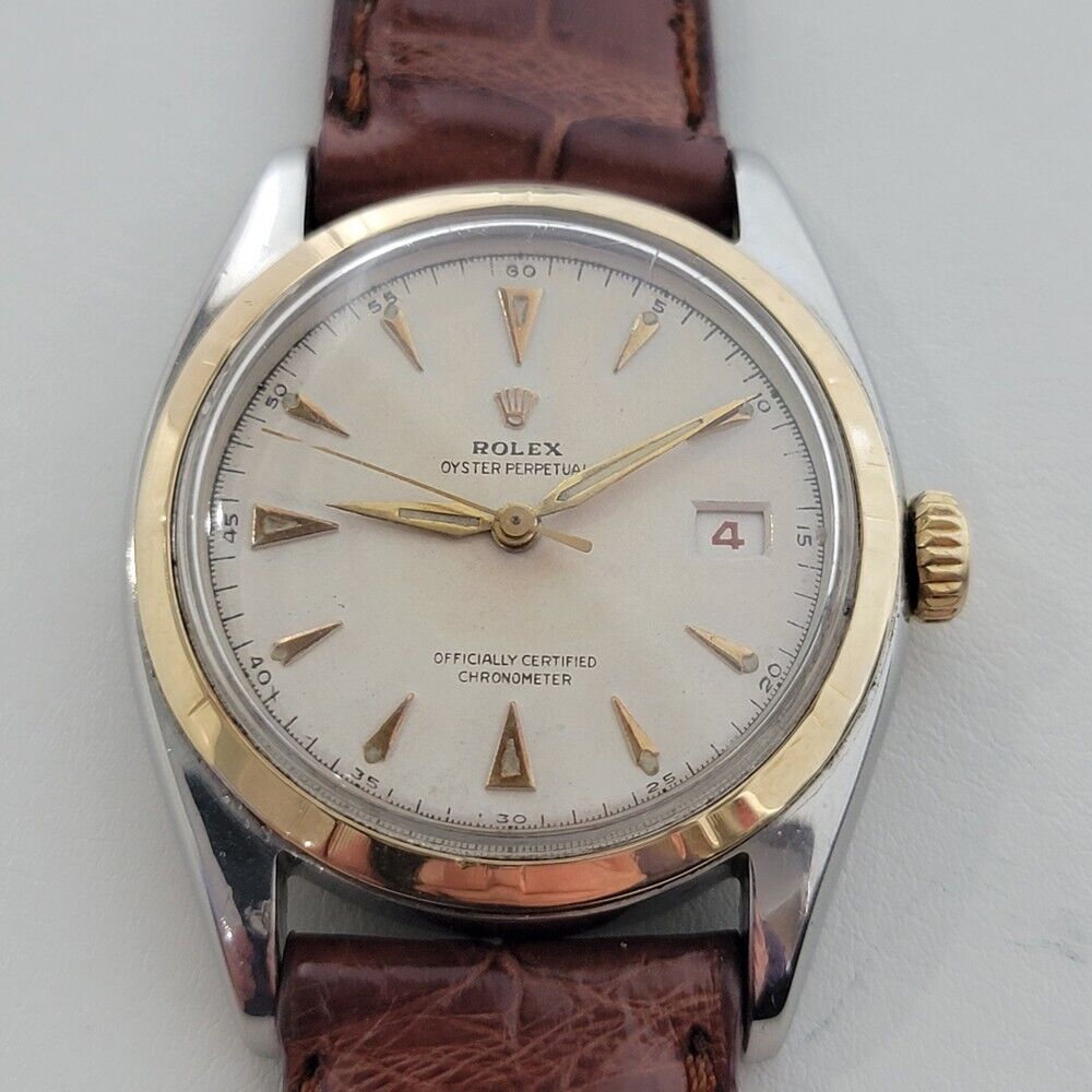 Mens Rolex Oyster Perpetual Ref 6105 18K SS Rare Red Date Automatic 1960s RA311B