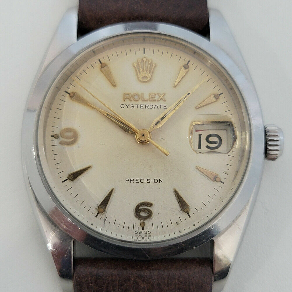 Mens Rolex Oysterdate Precision 6494 34mm 1950s Hand Wind Vintage Swiss RA191B