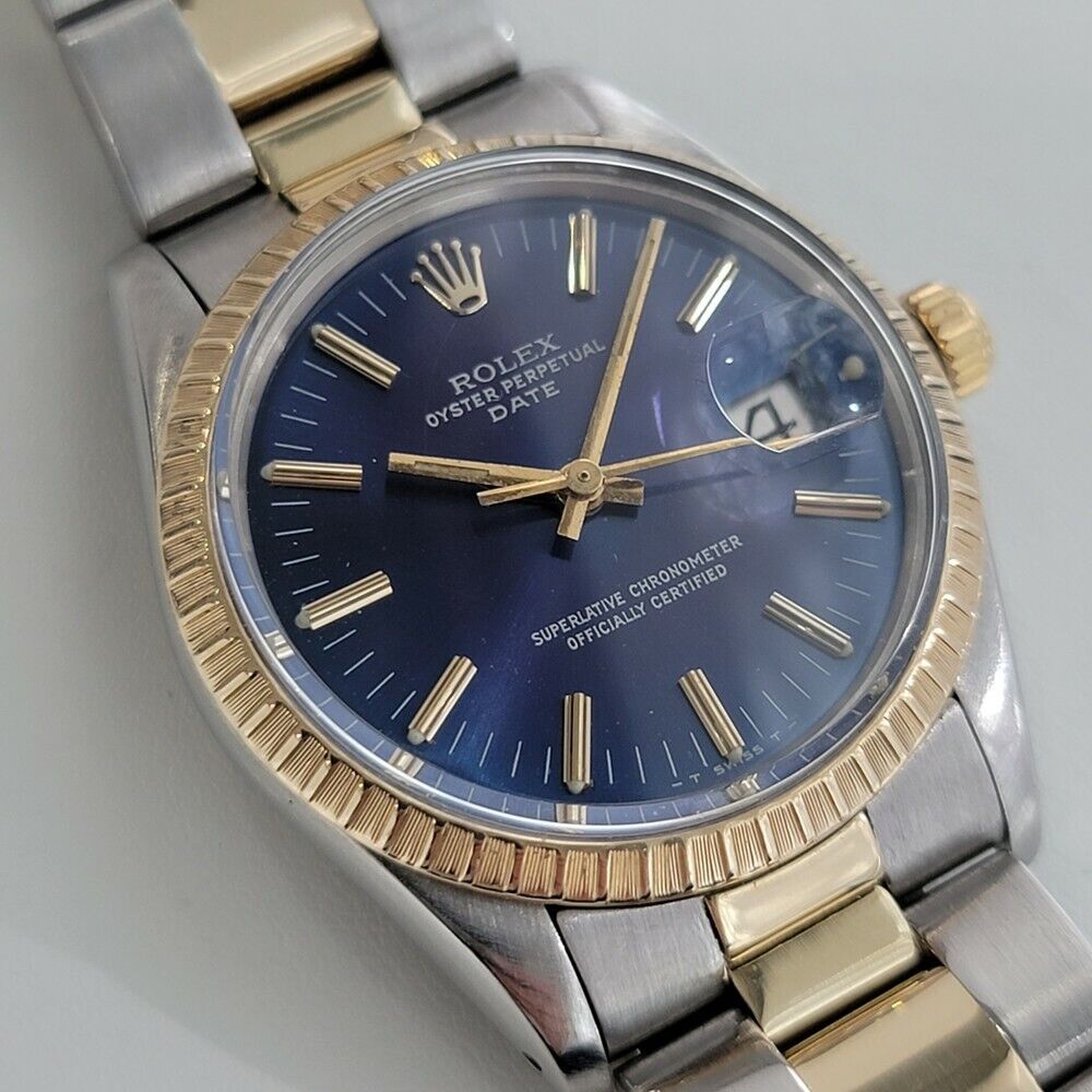Mens Rolex Oyster Perpetual Date 15053 35mm 1980s 14k Gold ss Auto Quick RA272