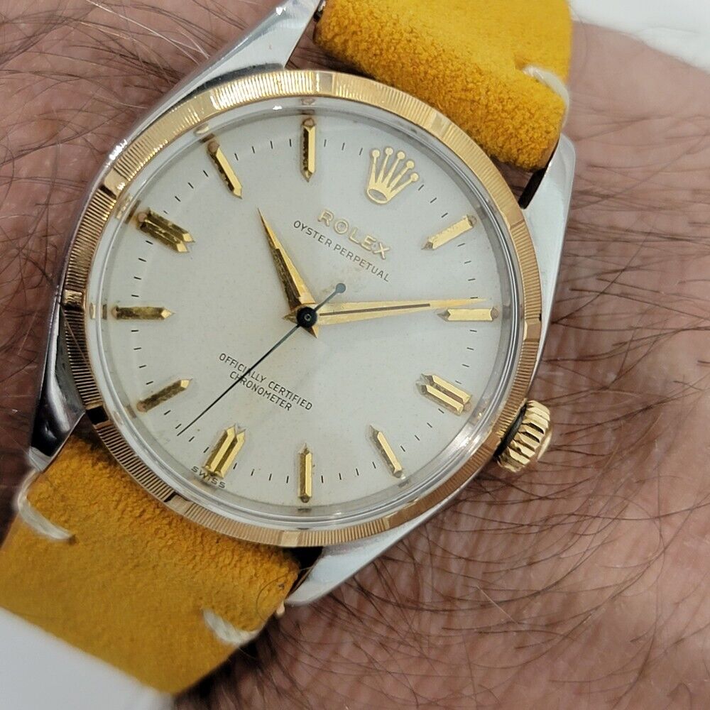 Mens Rolex Oyster Perpetual 6565 34mm 14k SS Automatic Vintage 1950s RJC149T