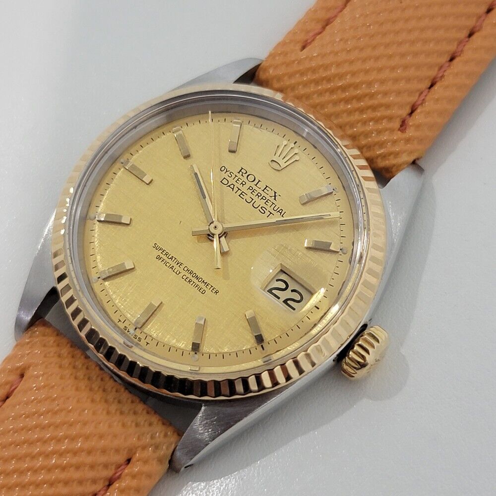 Mens Rolex Oyster Datejust 1601 36mm 18k SS Automatic 1970s Linen Dial RJC141T