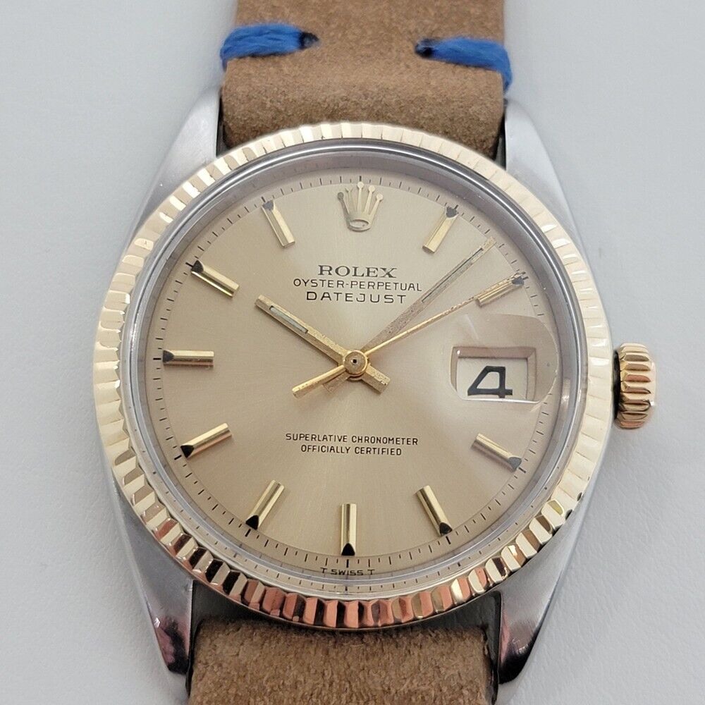 Mens Rolex Oyster Datejust 1601 36mm 18k Gold SS Automatic 1960s Vintage RA318