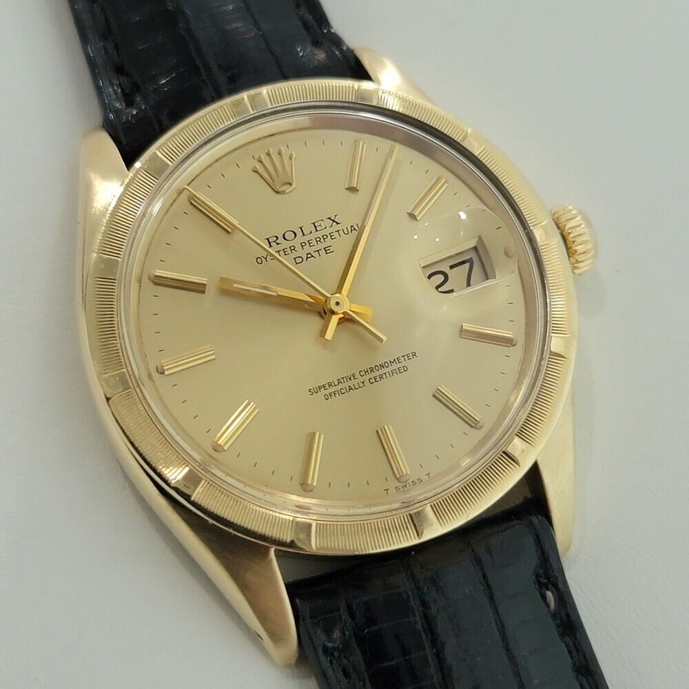 Mens Rolex Oyster Perpetual Date Ref 1501 35mm 14k Gold 1970s Automatic RA351
