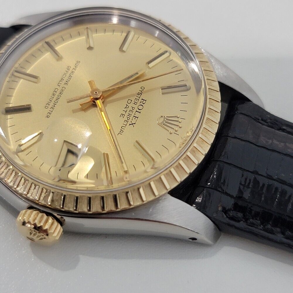 Mens Rolex Oyster Perpetual Date 1505 35mm 14k Gold ss 1970s Automatic RA165B