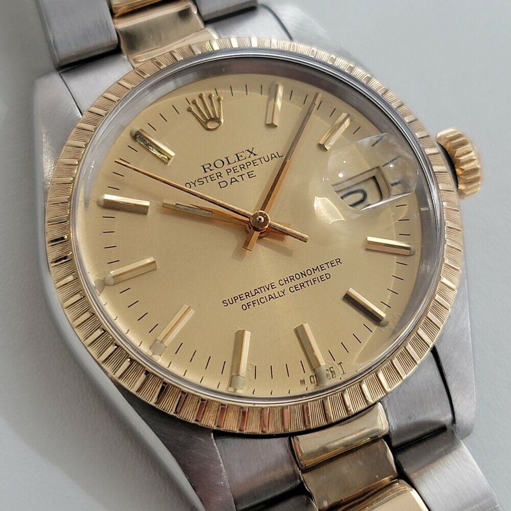 Mens Rolex Oyster Perpetual Date 14k Gold ss 1505 35mm Automatic 1970s RA165