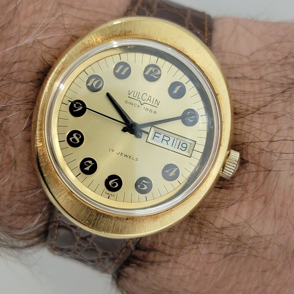 Mens Vulcain Ref 45325 Day Date 38mm Manual Wind 1970s Dress Watch Vintage JM24