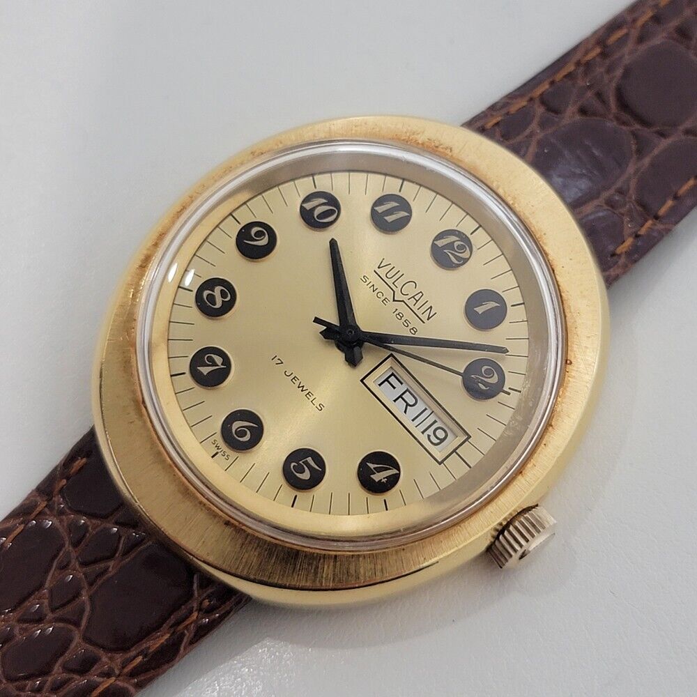 Mens Vulcain Ref 45325 Day Date 38mm Manual Wind 1970s Dress Watch Vintage JM24