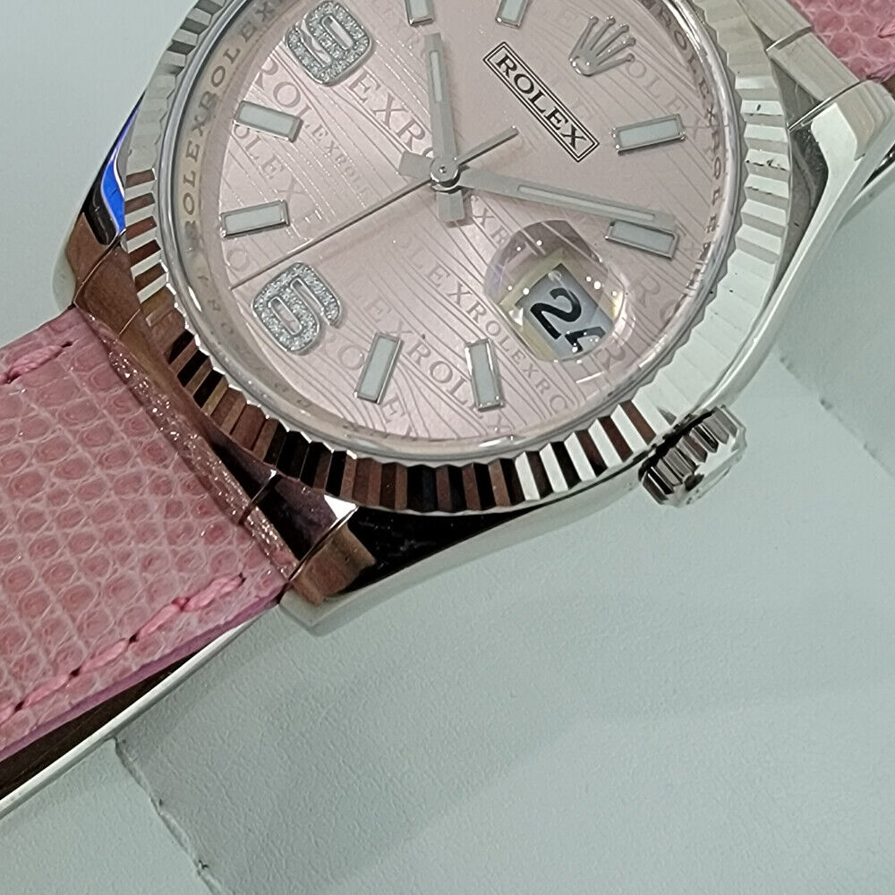 Unisex Rolex Datejust 18k White Gold 116139 Diamonds 2000s 36mm Pink Dial RJC108