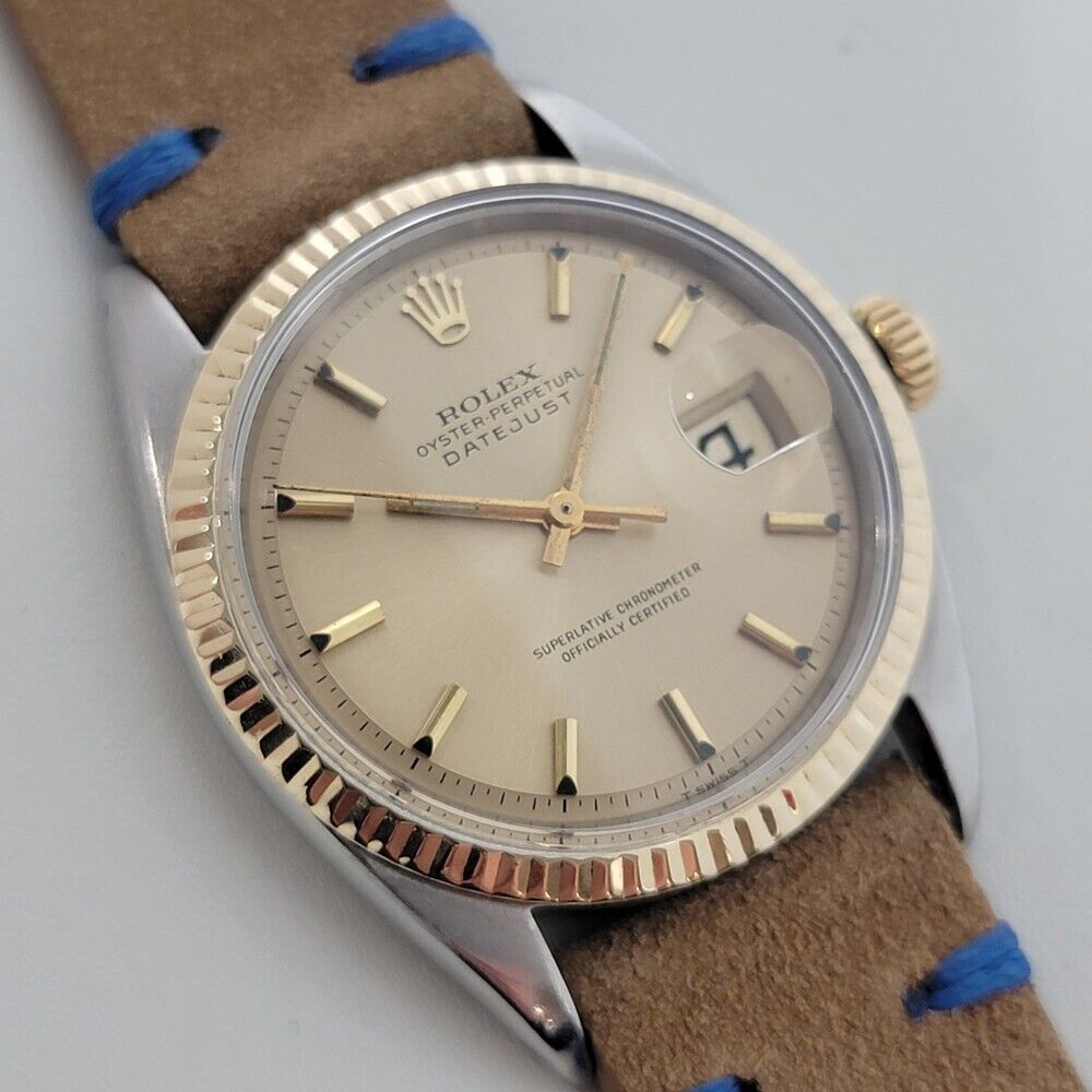 Mens Rolex Oyster Datejust 1601 36mm 18k Gold SS Automatic 1960s Vintage RA318
