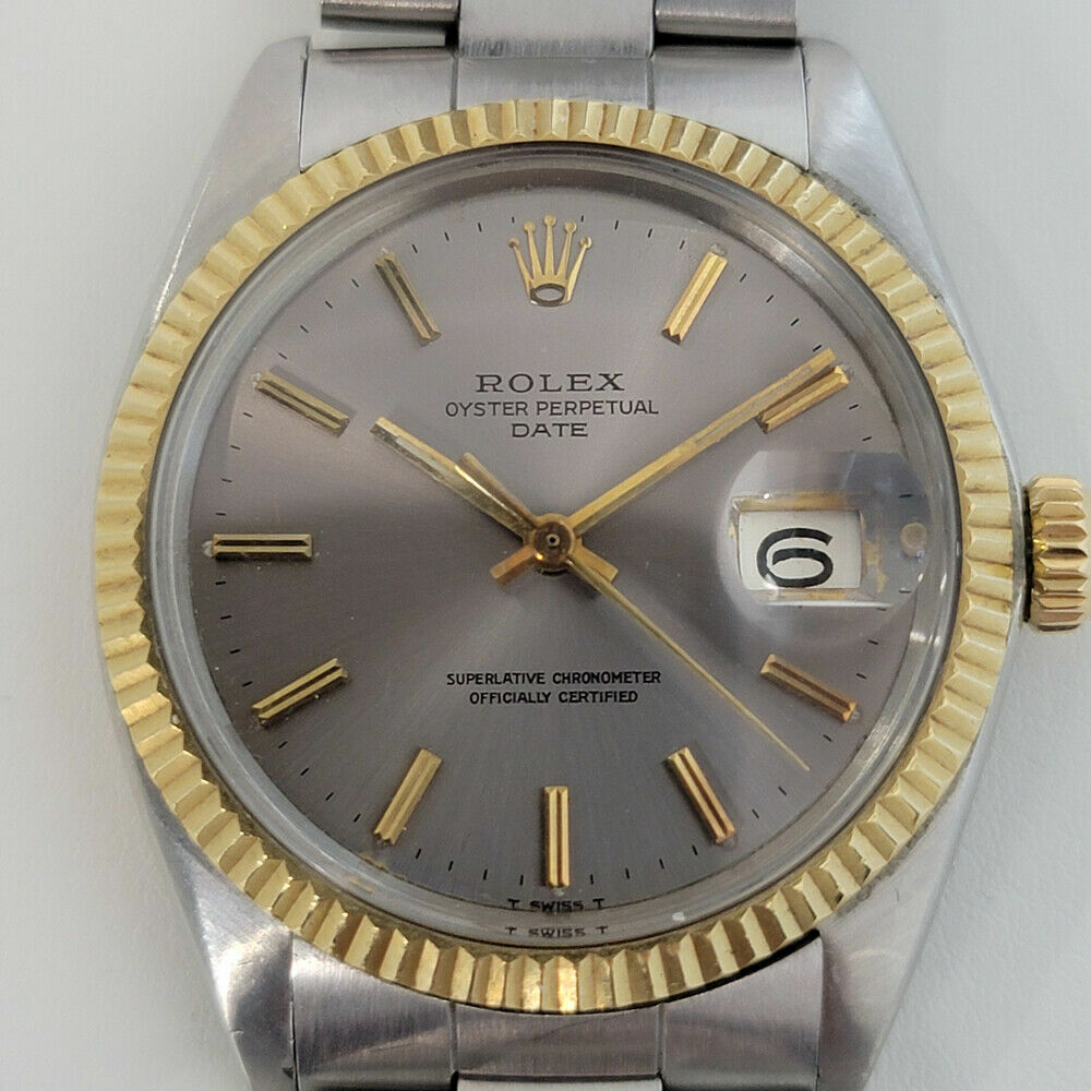 Mens Rolex Oyster Perpetual Date 1500 18k Gold ss 35mm Automatic 1960s RJC145